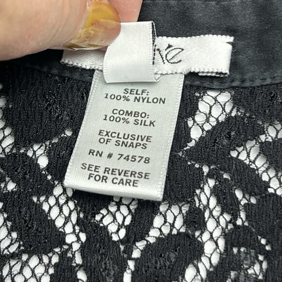 Vintage Cache Sheer Lace Collared Blouse Silk Trim Size L Y2k Grunge Classic - Picture 5 of 8